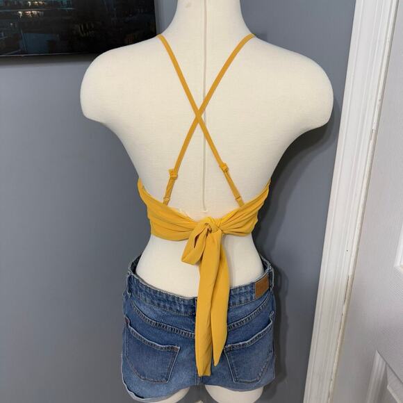 Papermoon Womens Camisole Halter Neck Back Tie Crop Top, Yellow, L - Picture 2 of 4